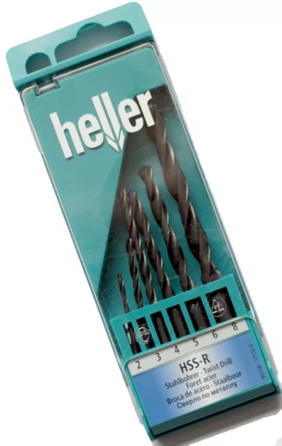 6pc Drill Bit Set HSS R 2mm - 8mm Heller German Quality steel Metal wood plastic