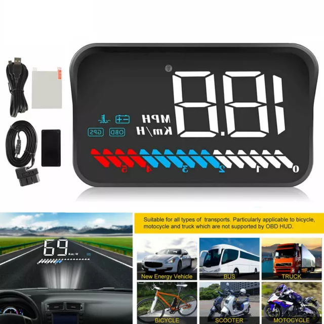 Affichage tête haute OBD2 GPS voiture HUD alarme de conduite de fatigue MPH KMH