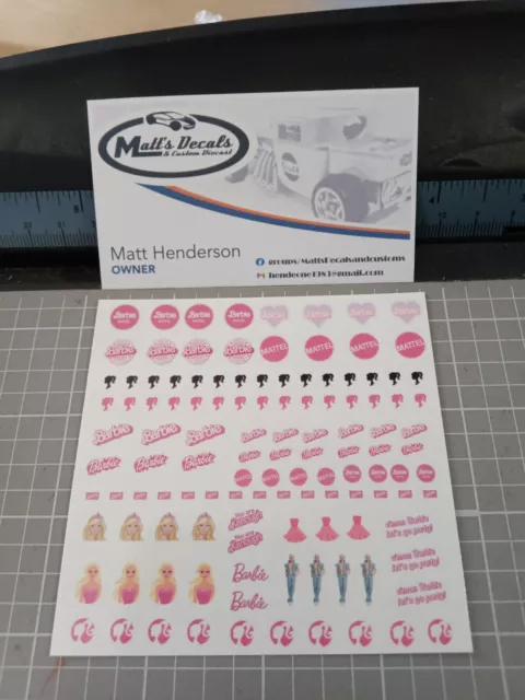 hot wheels Mattel Barbie water slide decal 1/64