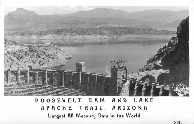 Postcard RPPC Arizona Apache Trail Roosevelt Dam Lake Frasher 23-3730
