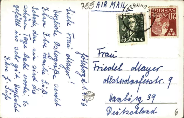 1956 Mischfrankatur Briefmarken Sverige Schweden auf AK Göteborg Poseidon Denkm.