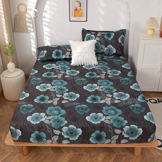 1pcs 100% polyester printing bed mattress set with four corners and elastic band