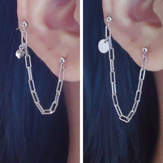 Men Bead Chain Earring Flower Stud Earrings Cute Ear Dangle Sterling Silver 1Pc