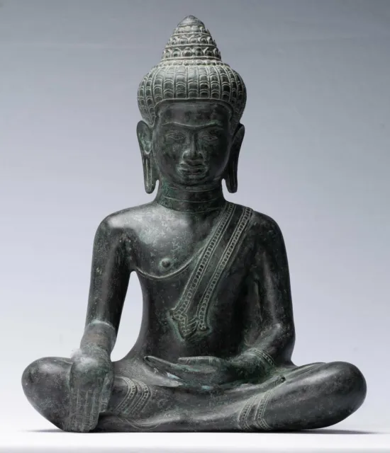 Ancien Khmer Style Bronze Enlightenment Bayon Statue de Bouddha - 39cm/16 "