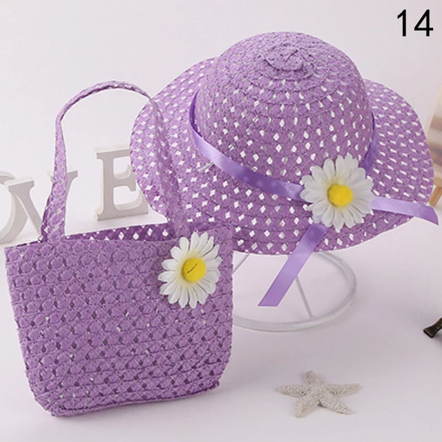 Girls Straw Sun Hat Summer Beach Bucket Hats UV Protection Kids Tote Bags hot