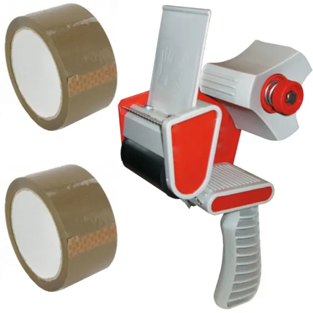 Packing Packaging Tape Gun Dispenser + Free 2 Brown Tape Rolls 66M Parcel Tape