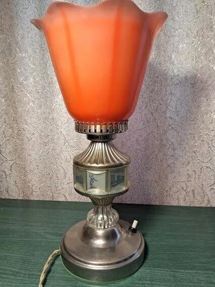 Lampe abat-jour conique pied cylindre métal nickelé mat, Holtkötter