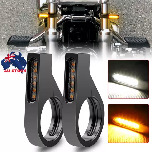 2x Motorcycle LED Fork Turn Signal Indicator Blinker Lamp for Fork Tube 39-41mm