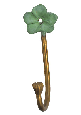 Brass Hook Hanger SMALL Green PLUMERIA#2 Figurine Coat Hat Wall Mount Vintage