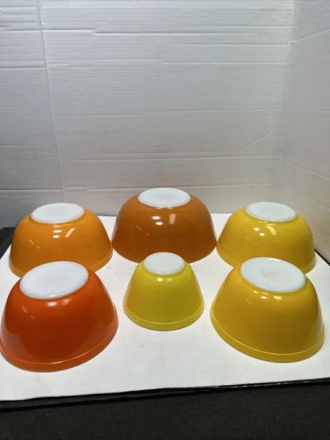 6 Pyrex Citrus Mixing Bowls Set 401 402 403 404 Orange Yellow Vintage 6 Bowl Set