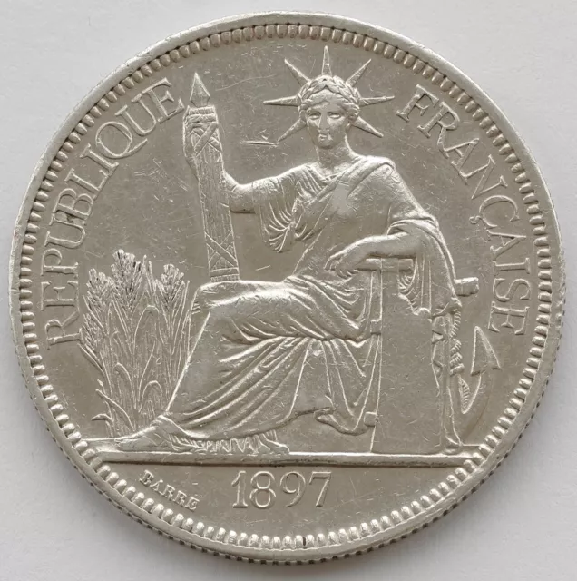 French Indochina 1 Piastre 1897 Silver Coin
