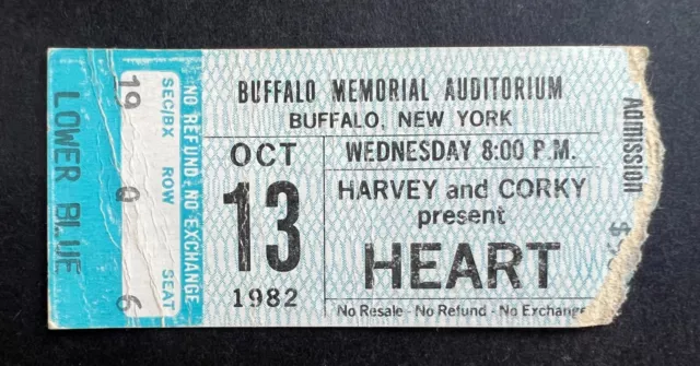 1982 John Mellencamp & Heart Concert Ticket Stub 10/13/82 Buffalo Memorial NY.