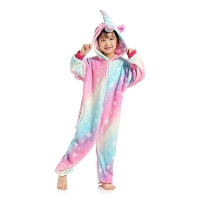 UK Kids Fleece  Girls Unicorn 1Onesie Playsuit Costume Pyjamas NightwearJumpsuit