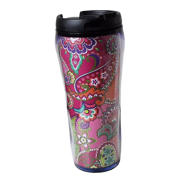 Vera Bradley Travel Mug PINK SWIRLS Coffee Cup Insulated 16oz NEW Paisley Floral