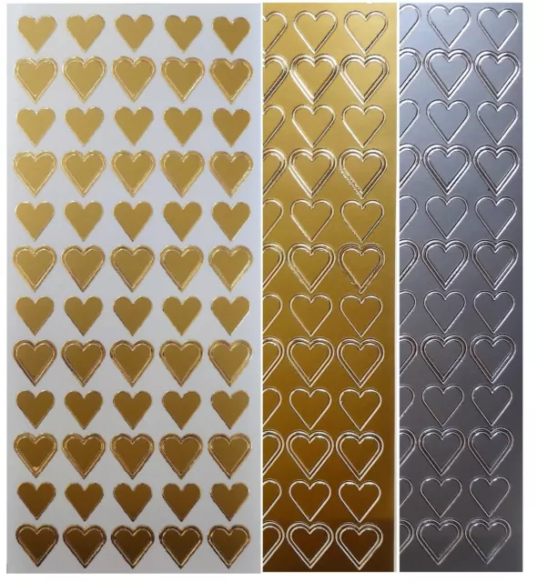 HEARTS Peel Off Stickers Love Romance Wedding Stationery Heart Gold or Silver