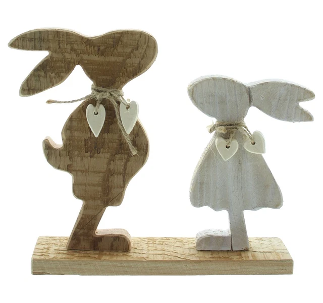 Salvare Set 2x Figura IN Legno " Coppie Coniglietto " Lepri Con Pendaglio a 2
