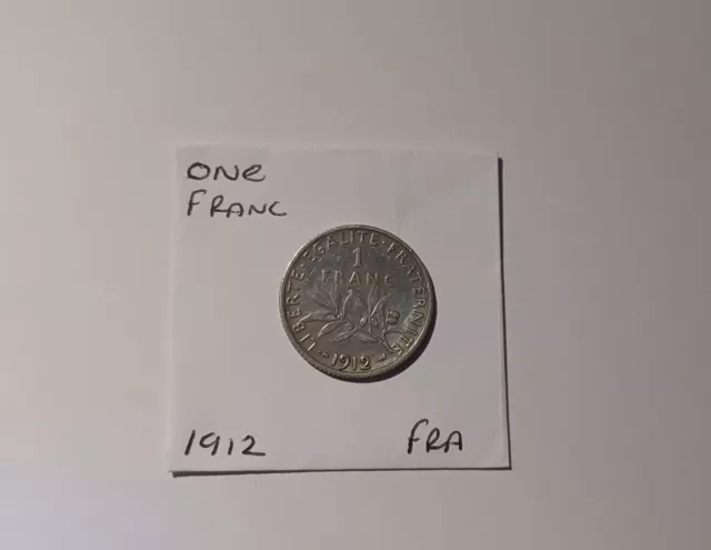 French Republic 1912 Silver One Franc Coin