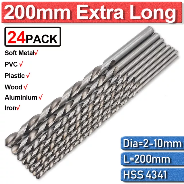 200mm Extra Long High Speed HSS Steel Twist Drill Bit Set For Metal Drilling US