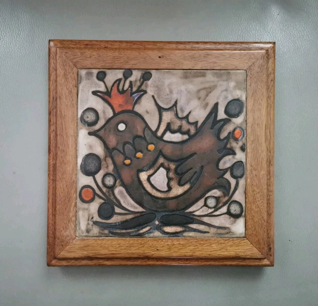 ANCIEN DESSOUS PLAT bois et Carreau Faïence Sarreguemines Obernai Signé