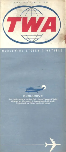 TWA Trans World Airlines system timetable 6/5/64 [2071] 727 inaugural