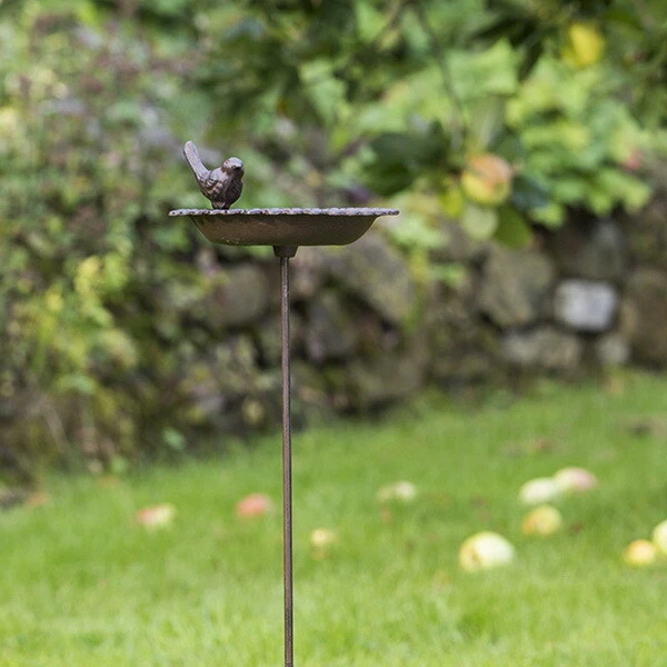 Vogeltränke Vogelbad Stab Wasserstelle Vogel Gartendeko Gartenstecker Gusseisen 4