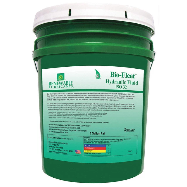 RENEWABLE LUBRICANTS 80824 Biodegradable Hydraulic Oil,5 Gal,ISO 32