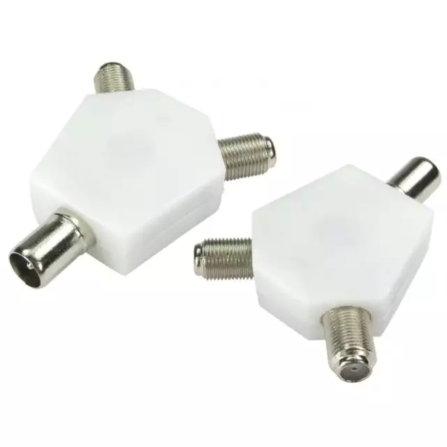 Aerial Splitter adapter Coaxial TV Male to 2 x F Type Connector Screw COAX RF