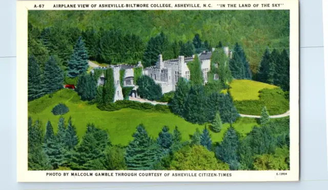 Airplane View of Asheville Biltmore College Asheville North Carolina Postcard
