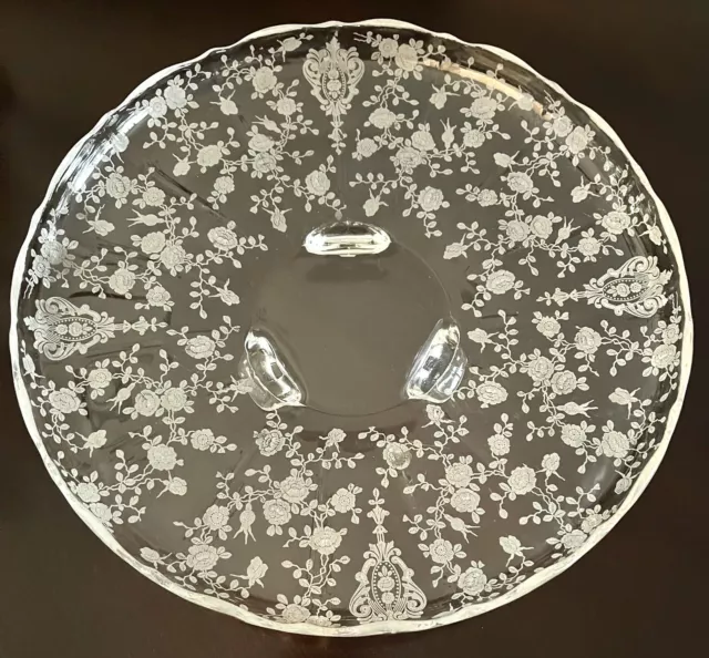 Cambridge Rosepoint DEPRESSION Glass 12.75"D ~3 Footed ~ Rolled Edge Round Plate