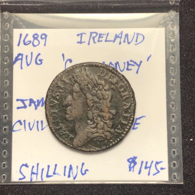 1689 Ireland GUN MONEY SHILLING AUGUST James II Civil War Coinage