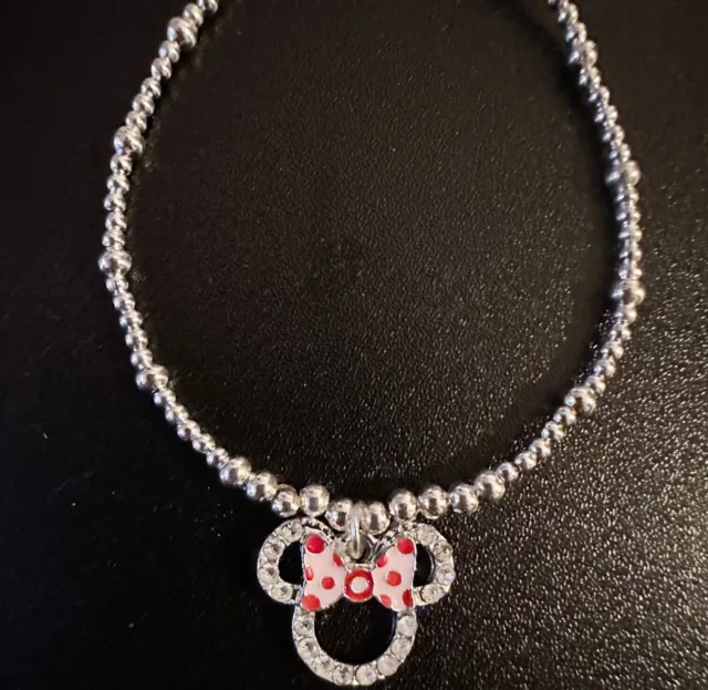 Silver Plated Disney Minnie Mouse Bracelet With Crystal