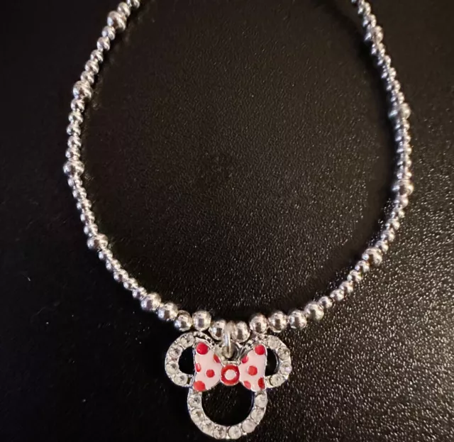 Silver Played Disney Minnie Mouse Bracelet With Crystal