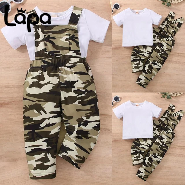 Newborn Baby Boys Camo Short Sleeve T-Shirt Romper Pants Kids Clothes Outfit Set