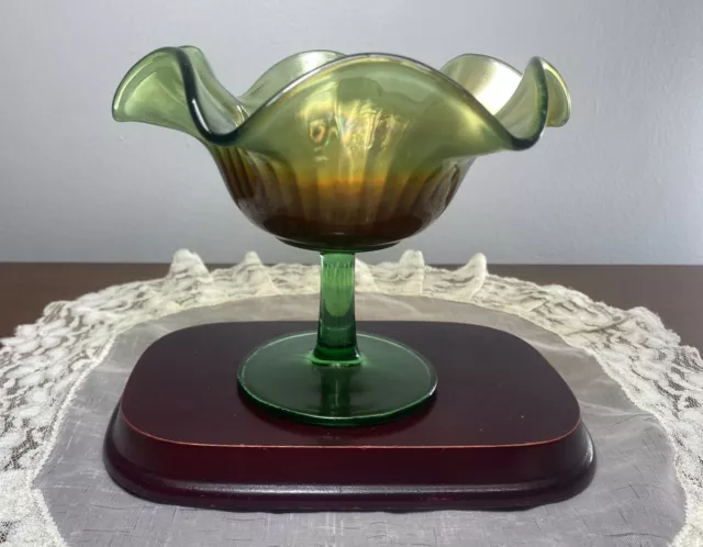 Antique Northwood Carnival Art Glass Smooth Rays Candy Compote Dish Signed 2