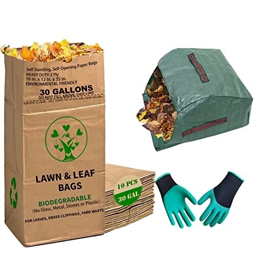 30 GALLON HEAVY Duty Brown Paper Lawn and Leaf Bags with 20 GAL Dustpan