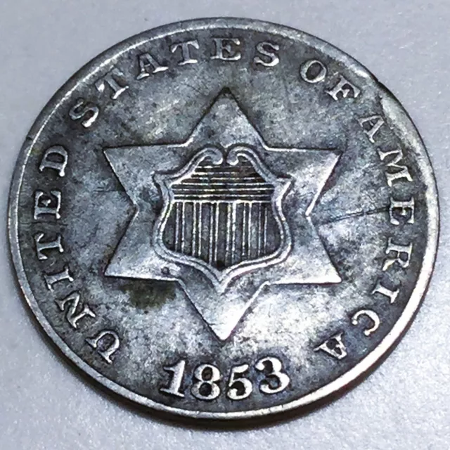 1853 Three Cent Silver Beautiful High Grade Coin Rare Date