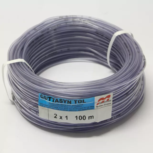 100 Meter Guttasyn Weich PVC Schlauch Lebensmittelschlauch 2x1 mm IDØ2 ADØ4mm