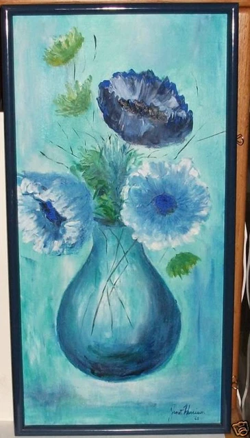 Janet Harrison Original Oil Canvas 1968 Floral Painting