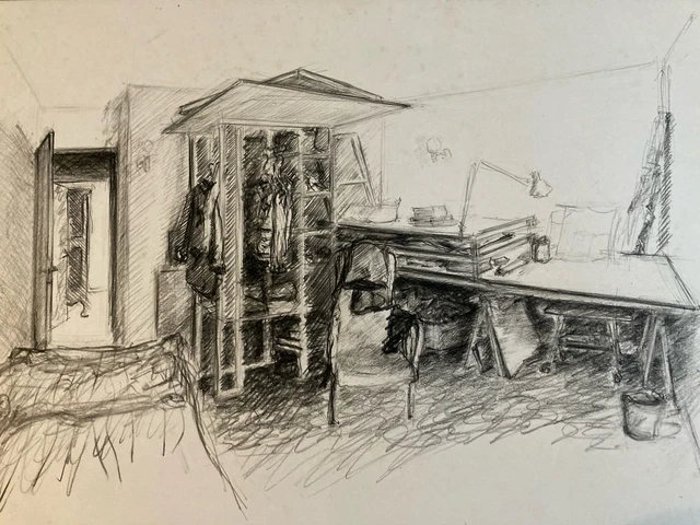 Dessin Original Au Fusain 'Guy In The Chair' Par Pamela Rys (2005) - 100x70 Cm - Signé Et Certifié