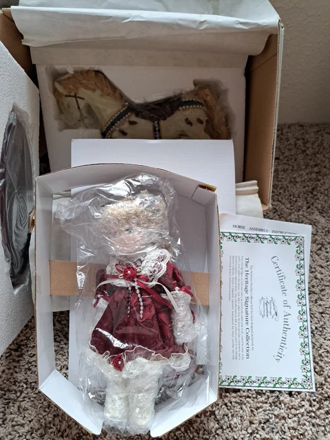 NOS New The Heritage Signature Collection Porcelain Girl Doll W/ Horse &llCOA