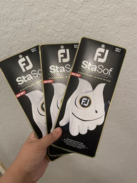 New FootJoy StaSof 3 Pack White Golf Gloves Men's Cadet S Worn On Left Hand