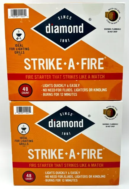 Arrancadores de incendios Diamond Strike-A-Fire 96 unidades para asar barbacoa fuego 2 paquetes de 48