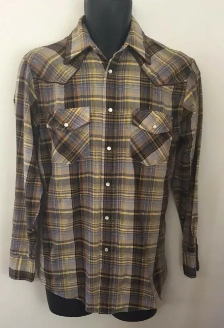 Vtg Van Cort Blend Plaid Shirt By F.W. Woolworth 70s Western Rockabilly Pearl S