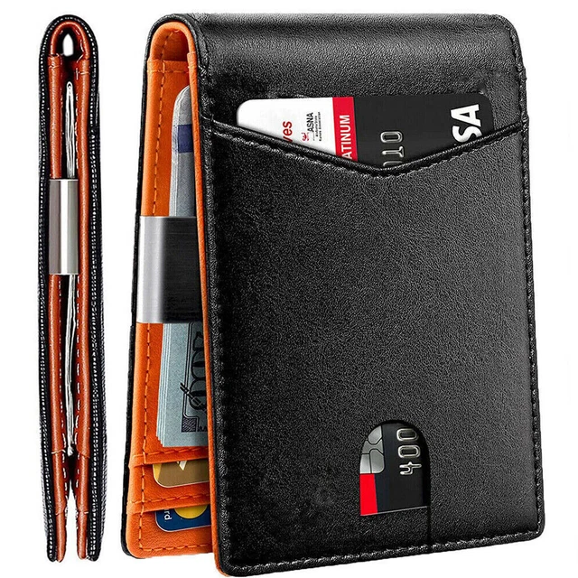 Men Slim Front Pocket Wallet RFID Blocking Credit Card Holder Leather Money Clip