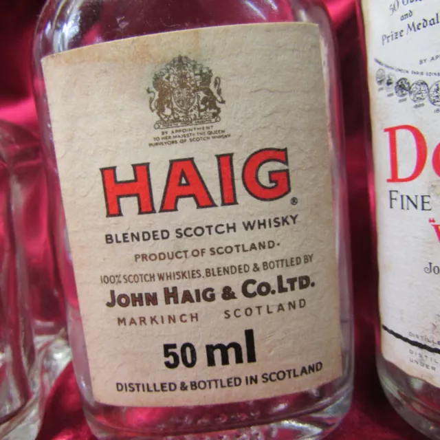 3 Miniature White Heather Haig Dewars  Scotch Whisky 50 Ml Bottles C. 1970'S 3