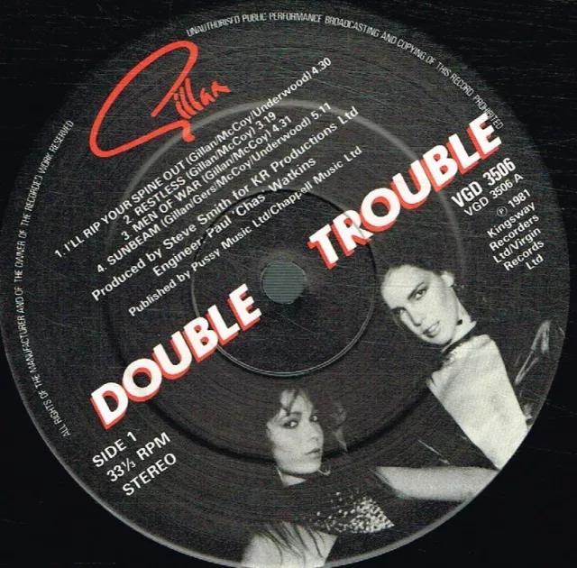 Gillan Double Trouble double LP vinyl UK Virgin 1981 in gatefold sleeve with A1 3