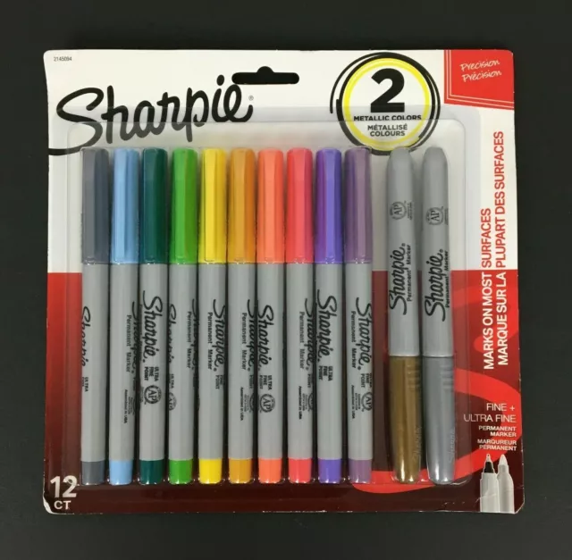 Sharpie Permanent Markers 10 Count Ultra Fine Point plus 2 Metallic Fine Point