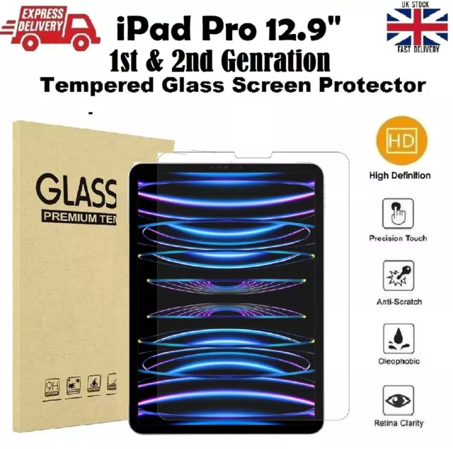 Bubble Free Tempered Glass Screen Saver for Apple iPad Pro 12.9 inch 1st 2nd Gen