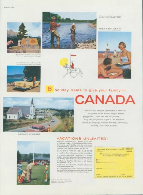 1957 Canada Tourism Vacations Vintage Print Ad Fishing Golf Beach Mountains SP4