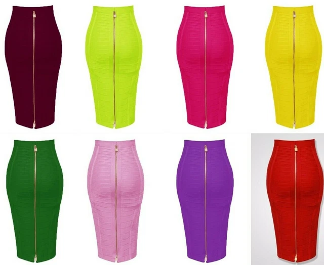 Donne Sexy Cerniera Rayon Fascia Gonna Un Linea Spandex Casual Mini Elegante